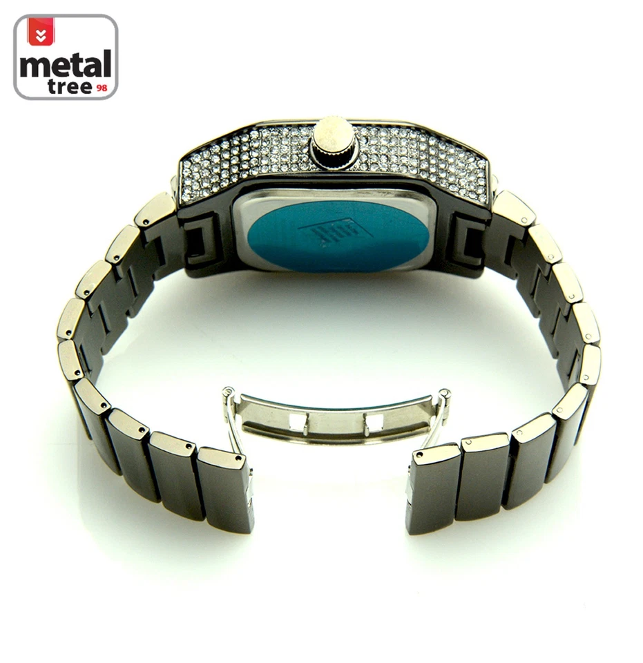 Relojes de banda pesada de metal trasero de acero inoxidable helado de hip hop para hombre 7970 HE Foto 4 de 4