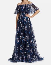 Teri Jon by Rickie Freeman Women's Blue Floral Embroidered Gown Dress Size 10