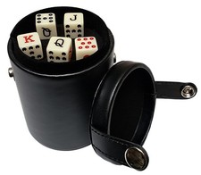 Spanish Poker Dice Ivory Tone Deluxe Dice Cup w/Storage Compartment Sealed Box