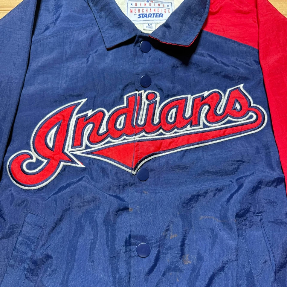 Vintage 90s Cleveland Indians MLB Windbreaker Baseball Jacket Size - Size Medium - Image 2 of 4