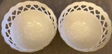 Lenox Bowls W/Cut-out Hearts & Bottom w/Embossed Rose 24K Gold Trim Set Of 2