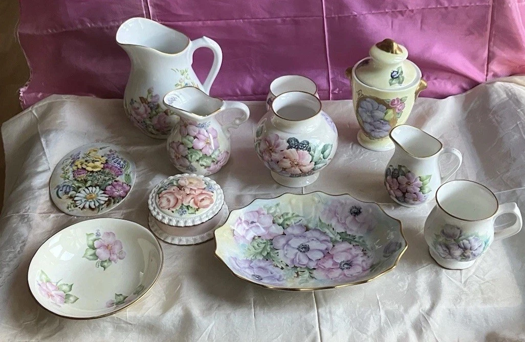 Julie Merry Painted Ceramics Job Lot Cheshire 1990s Inc Jugs Dishes Plates