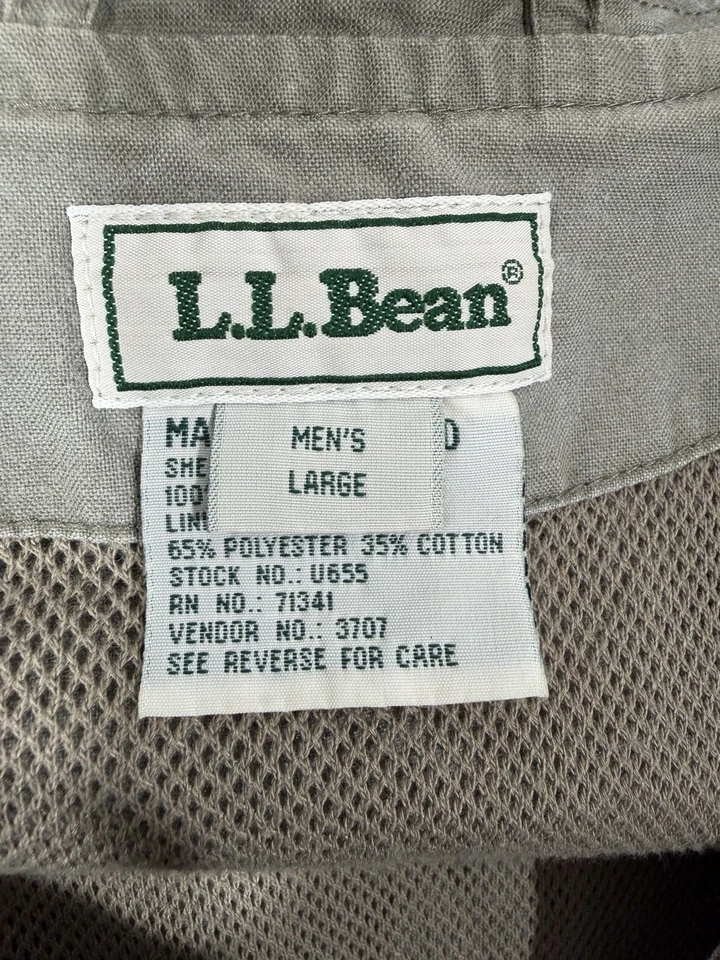 LL Bean Outdoor Vest Mens Large Green 100% Cotton Mesh Lined Full Zip - Image 2 of 4