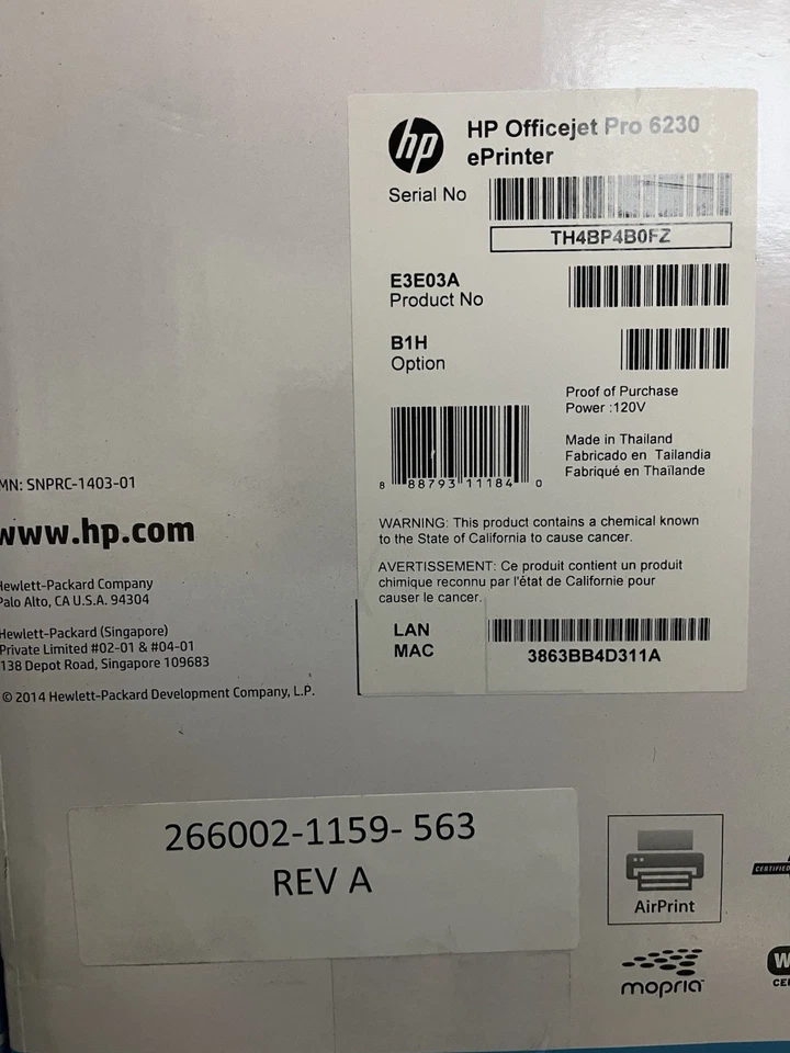 HP OfficeJet Pro 6230 Wireless Color Inkjet ePrinter (E3E03A#B1H) – Brand New - Image 3 of 4