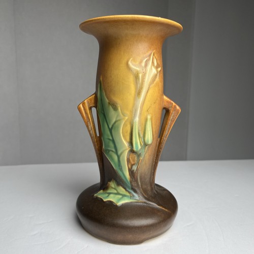 Vintage Roseville Thorn Apple 815-7" Brown Vase 1940s Minor Chip On Rim