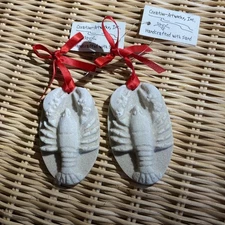 Lot Of 2 Lobster Ornaments Handcrafted With Sand Beachy NWT