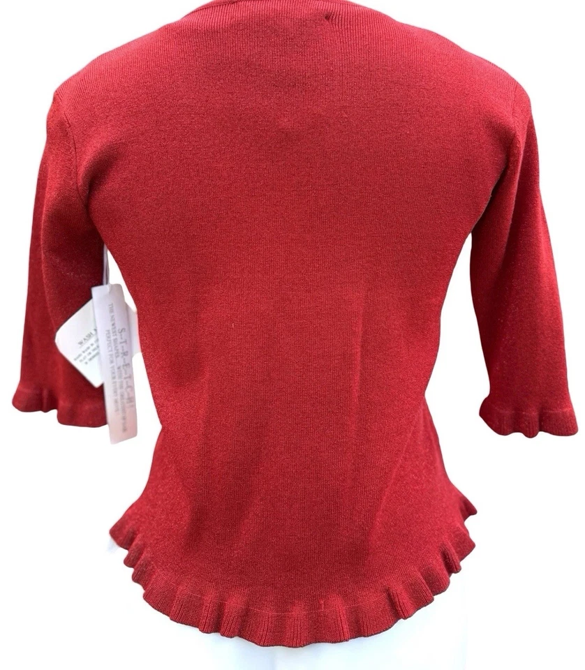 Joseph A 真丝混纺红色圣诞金属开衫和背心毛衣套装 S/M 全新带标签 — 第 2/4 张图片