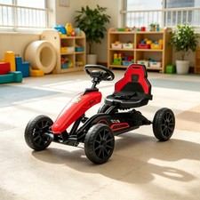 Red Kids Pedal Go Kart with Swing Axle Shock-Absorbing Wheels