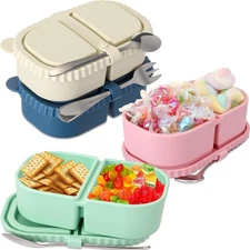 Remerry 4 Pack Silicone Reusable Snack Containers with Lids, with Forks & Spoons