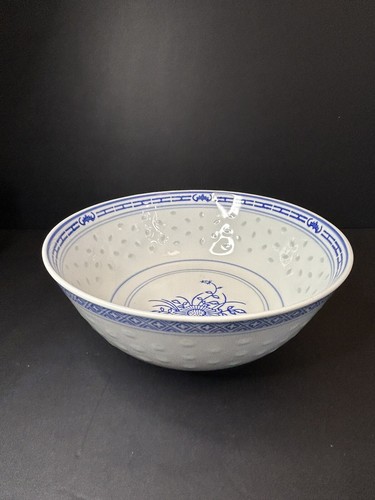Jingdezhen China Rice Eyes Blue White Chrysanthemum Porcelain Cup Bowl 8”W 3.5”H - Bild 2 von 9