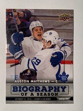 2016-17 UD Biography Of A Season AUSTON MATTHEWS “First Game” Rookie Card# BIO-1. rookie card picture