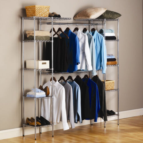Metal Rack Custom Closet Organizer Shelves System Kit Expandable Clothes Storage - Picture 2 of 12