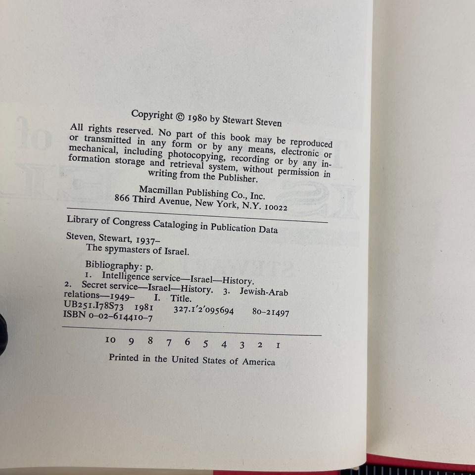 The Spy Masters of Israel by Stewart Steven Vintage Hardcover 1st