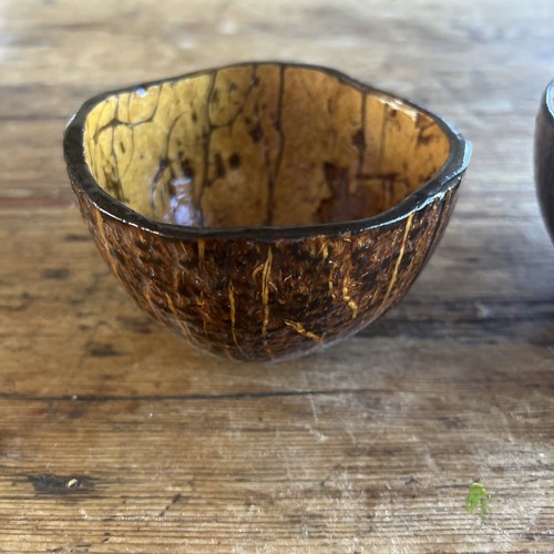 Two Finished Coconut Shell Cups/ Bowls With Flat Base Eco Friendly And Beautiful - Picture 2 of 12