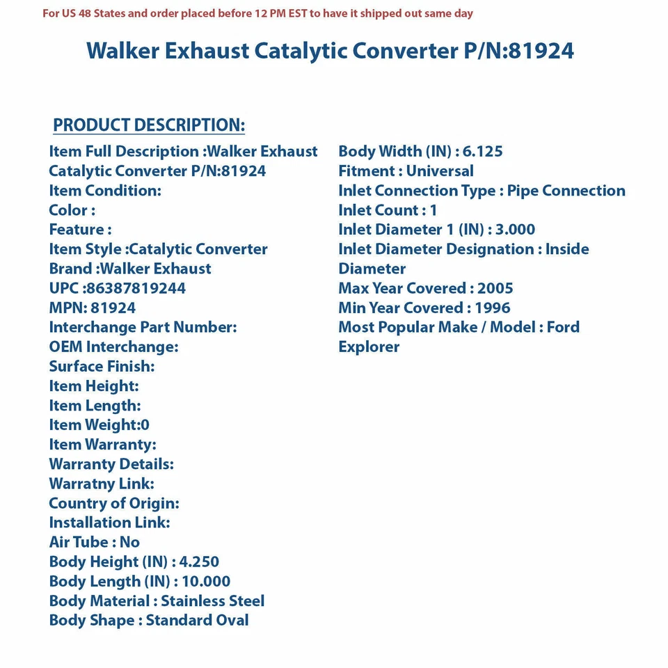 Convertidor catalítico de escape Walker 81924 | Pieza automática de alta calidad, ajuste universal Foto 4 de 4