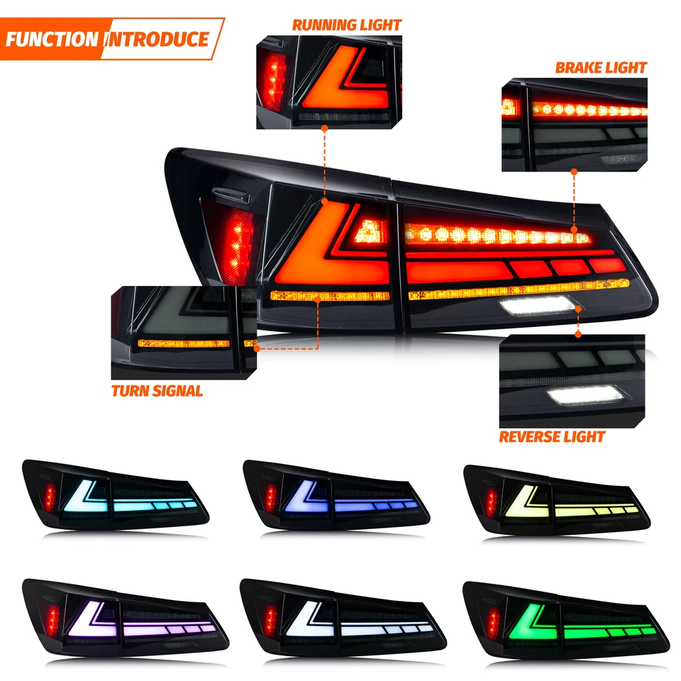 LED RGB Tail Lights Assembly for Lexus IS250 IS350 ISF 2006-2013 Rear Lamps - Image 2 of 4