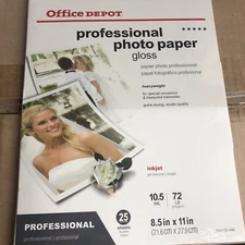 Office Depot Professional Photo Paper Gloss 25 Sheets 8.5"x11" Inkjet Heavy S8