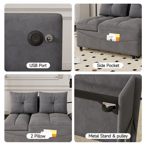 4 in 1 Sleeper Chair Modern Velvet Pull-Out Bed Loveseat Sofa Adjustable Back - Picture 5 of 10