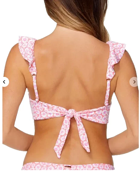 Raisins Cannes Ruffled Floral Bikini Top Juniors L Pink/Coral V-Neck  (a174) - Image 2 of 3