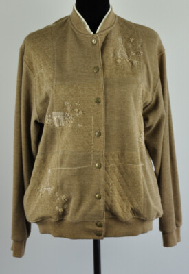 Alfred Dunner Womens 10 Camel Cardigan Sweater Paris Embroidered Button Front