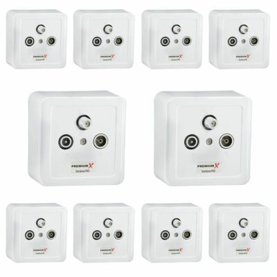 10x PremiumX PX3 Sat-Dose 3-fach Enddose Antennendose Aufputz Unterputz SAT TV