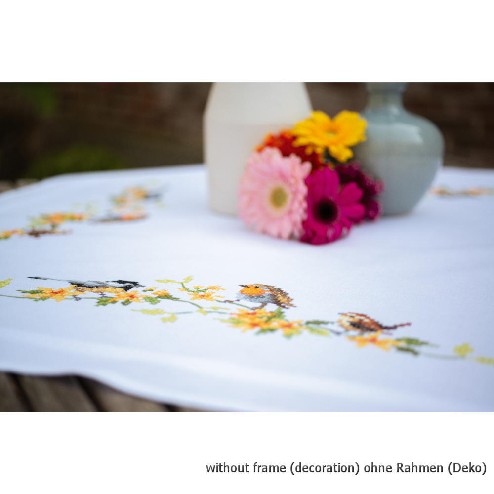 Vervaco tablecloth stitch embroidery kit Domestic song birds , stamped, diy