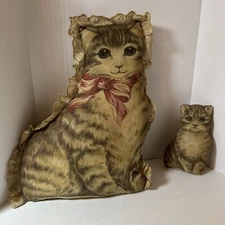 Tabby Cat Pillow Pet Plush Stuffed Animal Toy Pair Handmade Kitten