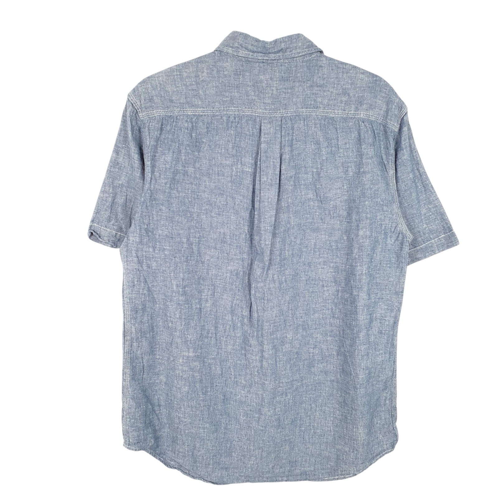 OLD NAVY Blue Shirt Slim Fit Chambray Short Sleeve Casual Cotton Mens M image 3