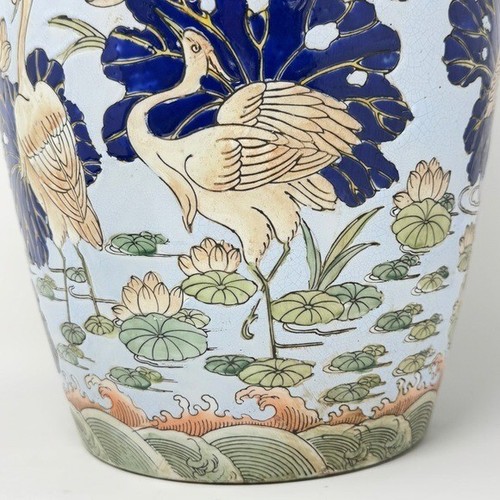Großes Vintage handbemaltes chinesisches Keramik Ingwerglas mit Kranich & Blumenmuster - Bild 7 von 10