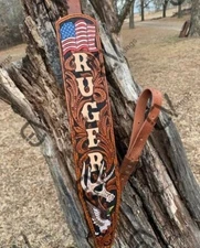 100% Genuine Leather Rifle or Shotgun Sling With Embossed name flag.