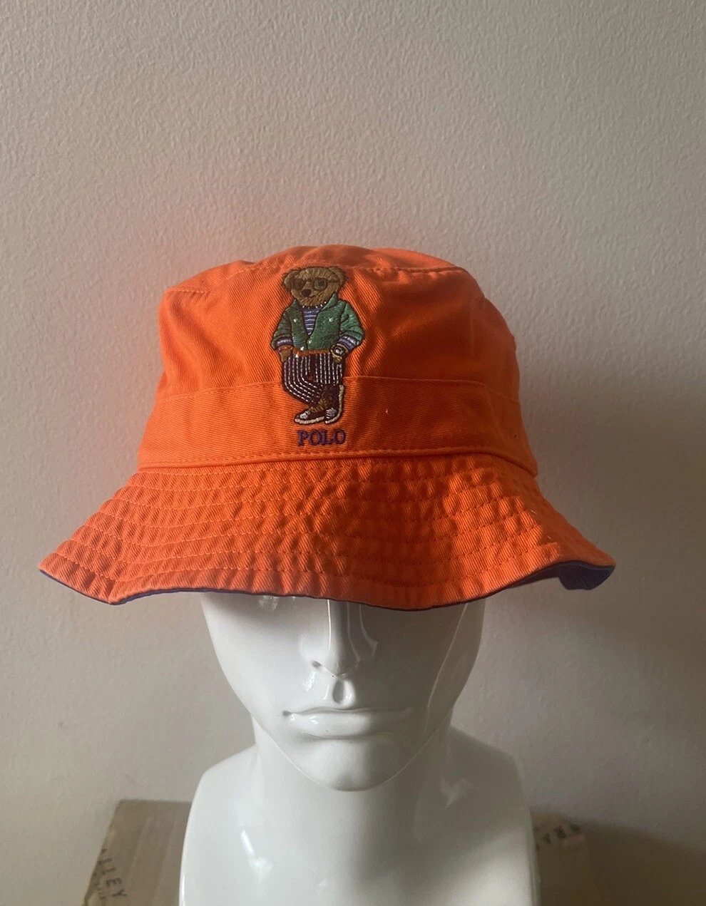 Ralph Lauren Polo Mens Bear Bucket Hat Size S-M - Orange ( NEW)