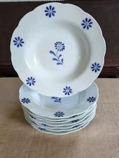 Set of 8 BIA Cordon Bleu Rimmed Soup Pasta Bowls 8" Blue & White Flowers