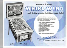 Wow! Original 1958 Gottlieb Whirl-Wind pinball flyer/brochure! Rare! Free Ship!