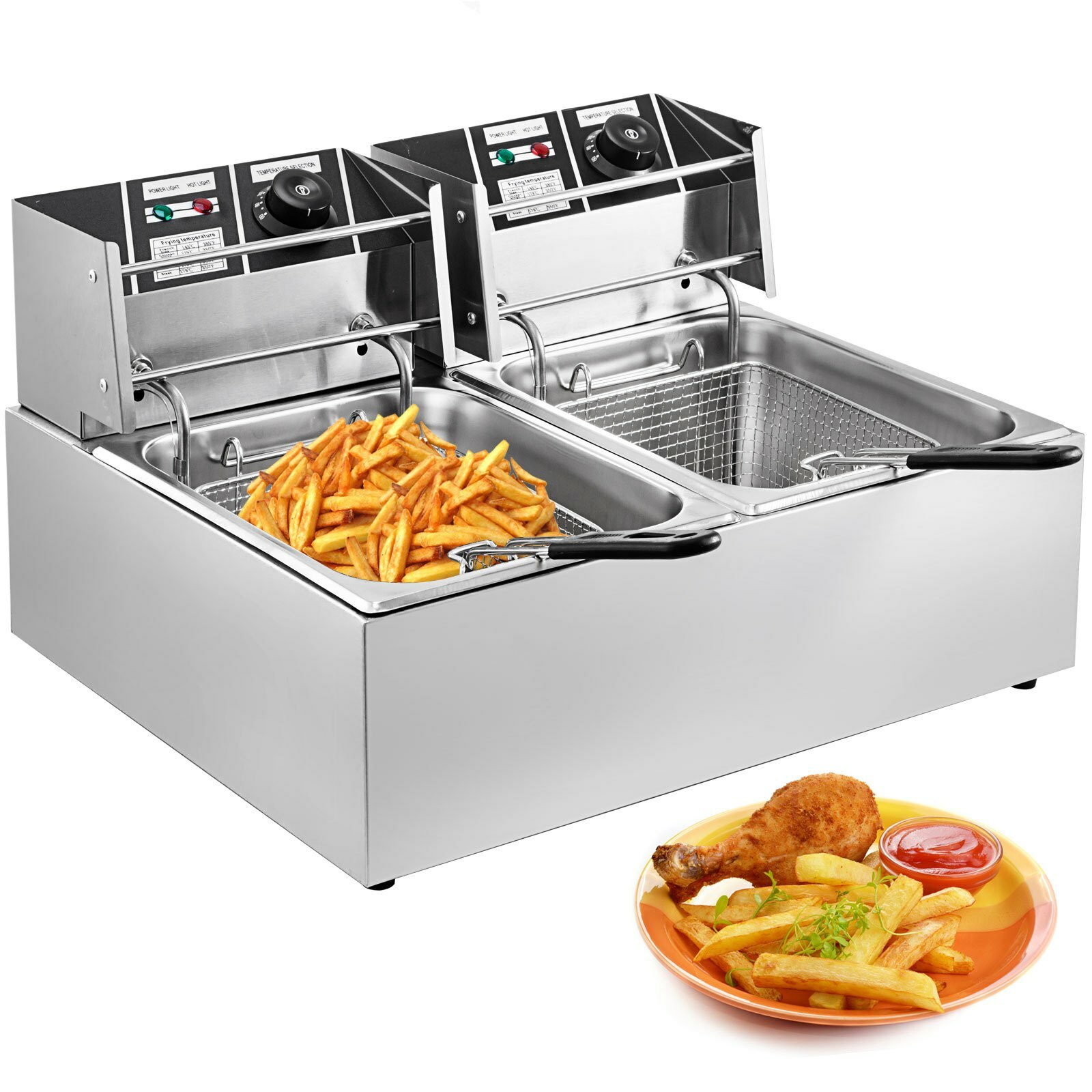 Friteuse double réservoir 5000W avec thermostats indépendants