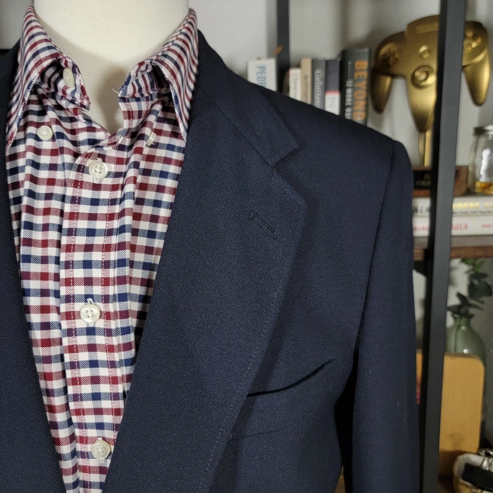 Blazer De Colección Raqueta Club Hart Schaffner Para Hombres Dos Botones Azul Marino Poli Lana Talla 42L Foto 3 de 4