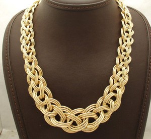 Authentic Technibond Graduated Interlocked Chain Necklace 14K Yellow Gold Plated Silver