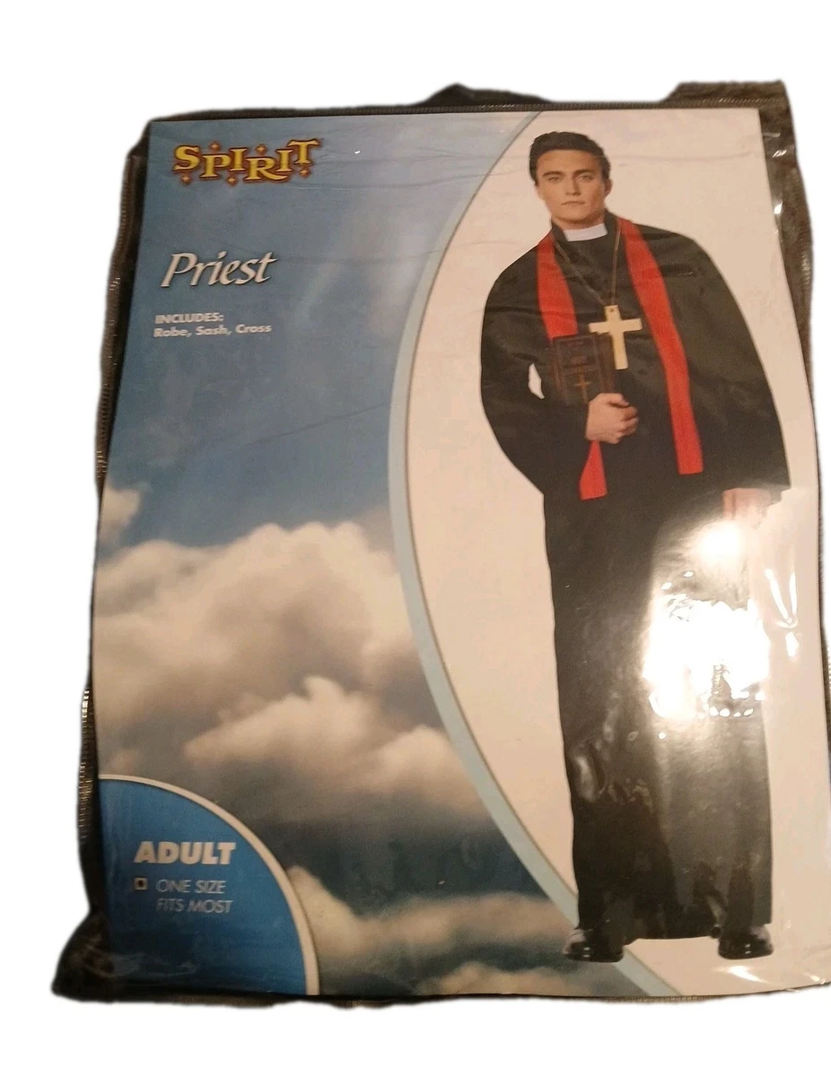 Disfraz De Sacerdote Para Hombre – Sotana Negra Con Crucifijo Y Alzacuellos, Atuendo De Vicario Para Halloween Y Carnaval (Tallas L Y XL)