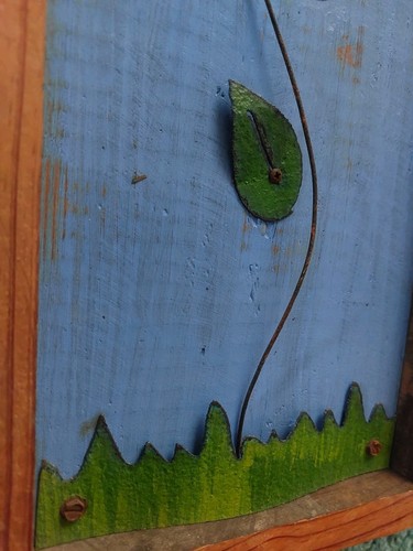 Flower Vintage Wood Art Picture Metal Floral Sculpture Blue Wall Hanger - 第 3/6 張圖片