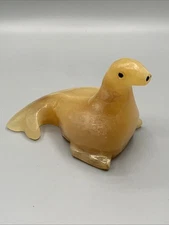 Vintage Hand Carved Amber Color Stone Seal/Sea Lion 3.25”L, 3”H