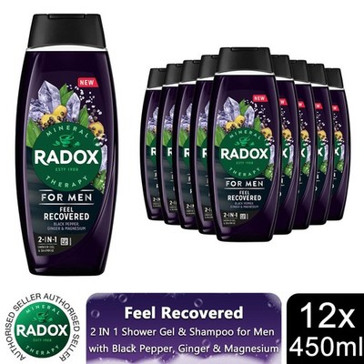 12x Radox Mineral Therapy Feel Recovered 2in1 Duschgel & Shampoo für Männer, 450ml
