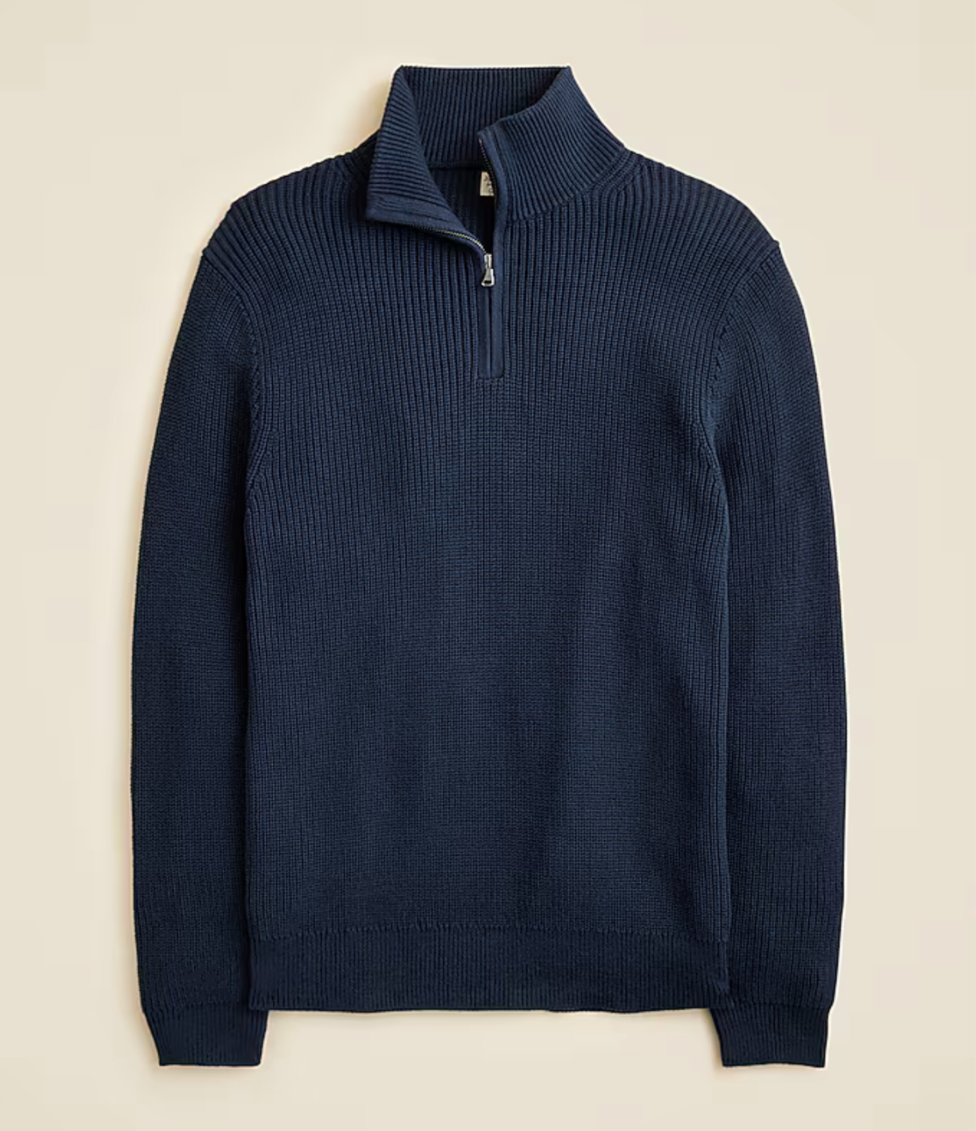 NWT J.Crew Heritage Cotton Ribbed Quarter-Zip Sweater-Darkest Indigo Navy-Men M