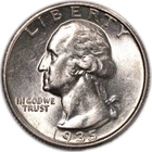 1935-D Washington Silver Quarter 25c Denver Brilliant Uncirculated BU+