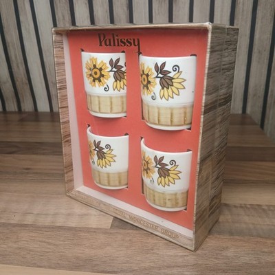 Vintage Retro 4 Eierbecher - Palissy Sonnenblumen Design - OVP