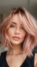Short Wave Ombre Rose Pink Wigs Ash Brown Roots 100% Human Hair Lace Front Wigs