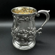 ANTIQUE GEORGE II 1-PINT MUG CUP STERLING SILVER LONDON 1754 SHAW II & PRIEST