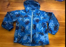L.L.Bean Kids Rain Jacket Size 4 Blue Dino Print Hooded Windbreaker boys girls