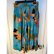 VTG Colorful Palazzo Pants Gauchos Size 12 Blue Abstract 80s 90s Office Boho