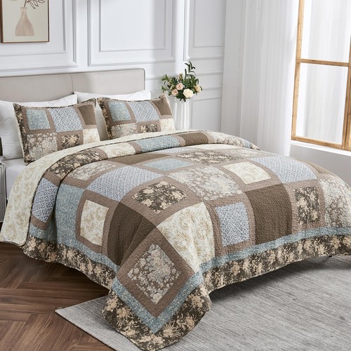 100% Cotton Comforter Real Patchwork Quilt Sets Handmade Reversible Vintage P...