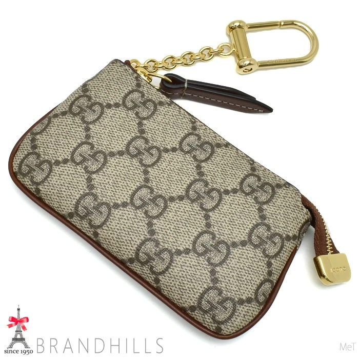 Gucci Porte monnaie pour homme et femme Gg Supreme beige ébène clé avec anneau 447964