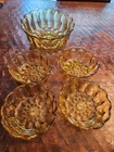 Anchor Hocking Fairfield Amber Salad Serving Bowl 9" & 4 Individual Bowls 6"
